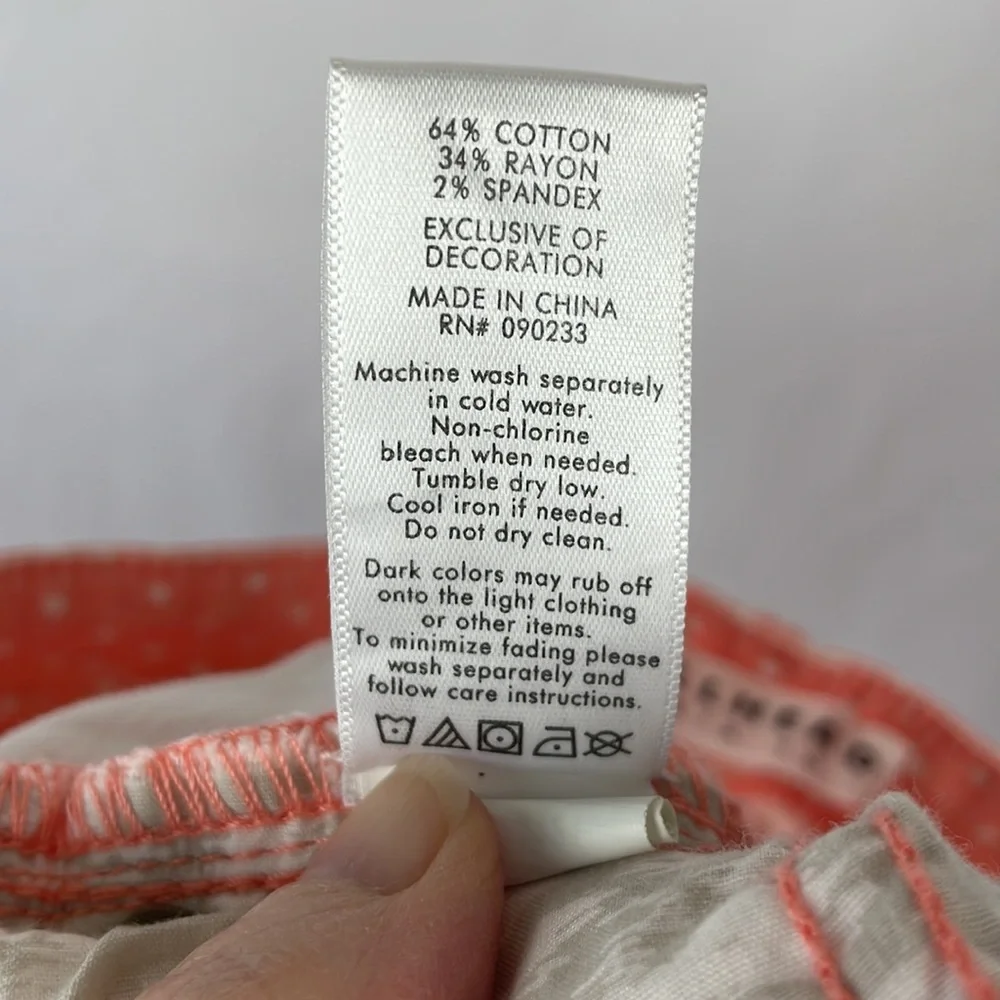 Bullhead Denim Co. Salmon w/White Polka Dots Ankle Skinny Jeans - Size 7 Juniors - Picture 10 of 11